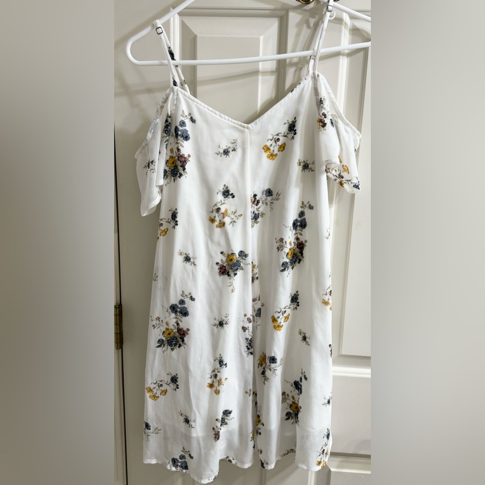 Abercrombie&Fitch A&F Cold Shoulder Sleeveless Floral Print White Dress - Small